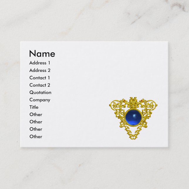CARTE DE VISITE GOLD CELTIC HEART JEWEL BLUE SAPPHIRE GEMSTONE (Devant)