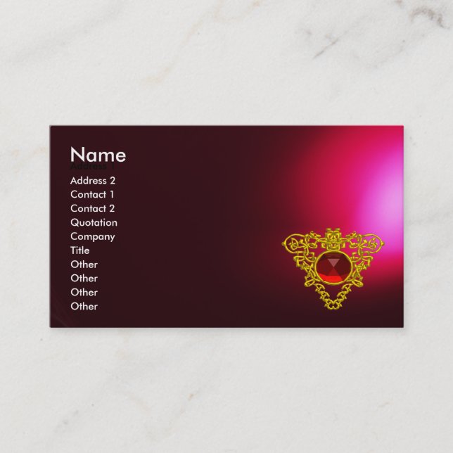 Carte De Visite GOLD CELTIC HEART JEWEL Red Ruby Gemstone, Bourgog (Devant)