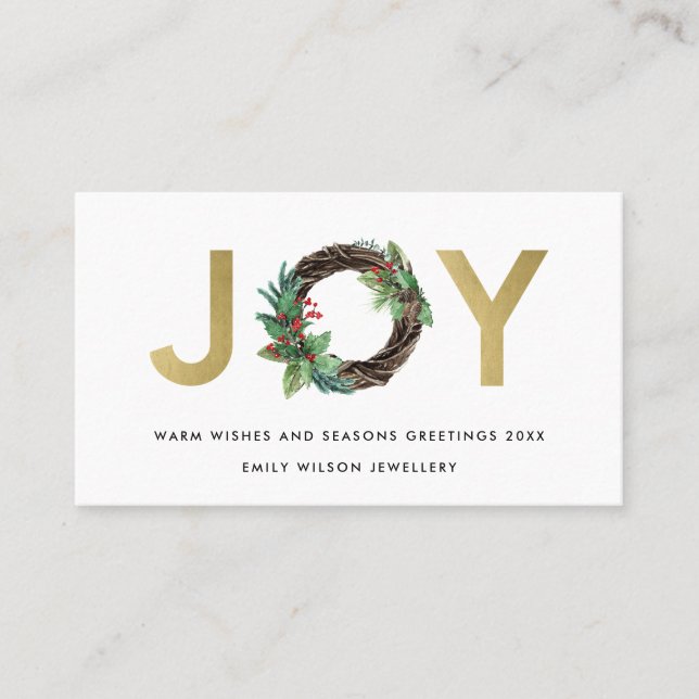 CARTE DE VISITE GOLD CHIC HOLLY BERRY JOY WREATH CHRISTMAS LOGO (Devant)
