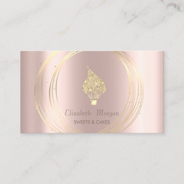 Carte De Visite Gold Circles Glitter Whisk Rose Gold (Devant)