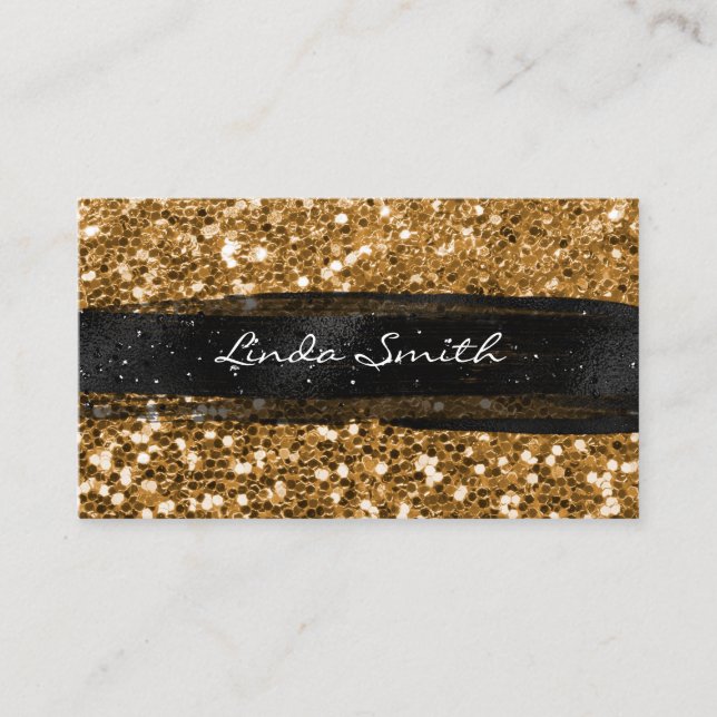Carte De Visite Gold Confetti Parties scintillant Brush noir (Devant)