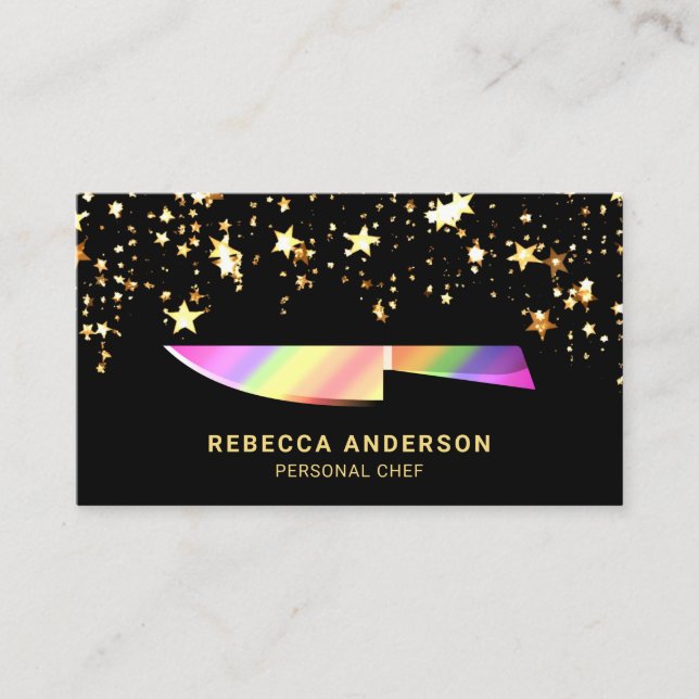 Carte De Visite Gold Confetti Rainbow Kitchen Chef personnel (Devant)