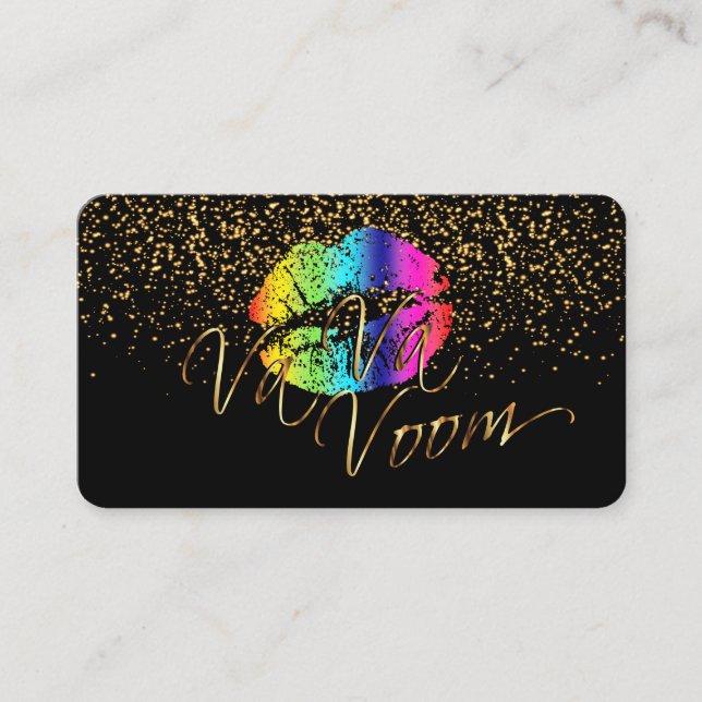 Carte De Visite Gold Confetti & Rainbow Lips - Artiste de maquilla (Devant)