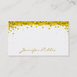 Carte De Visite Gold Confetti Texte main Script Modèle élégant