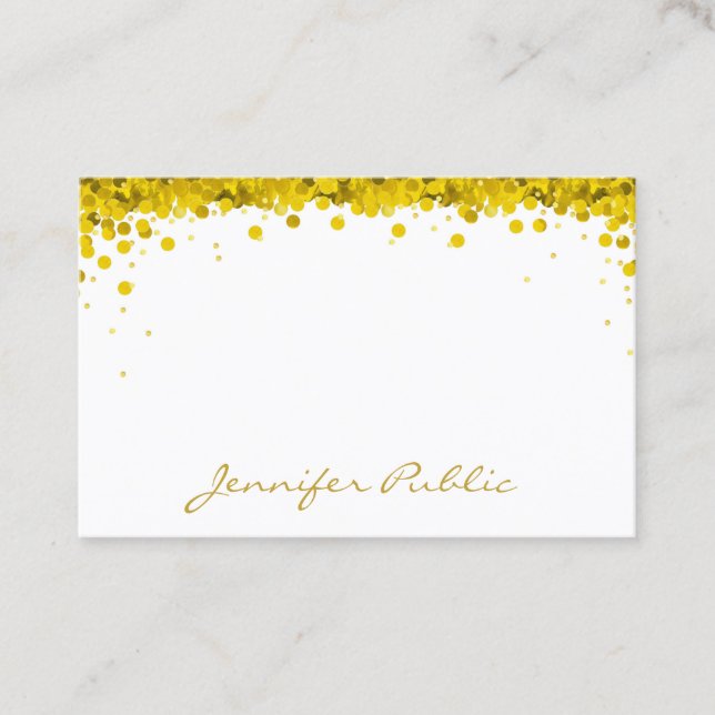 Carte De Visite Gold Confetti Texte manuscrit Modèle moderne (Devant)
