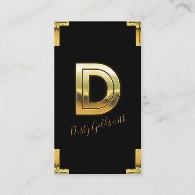Carte de visite Gold D initiale et bordures (Devant)