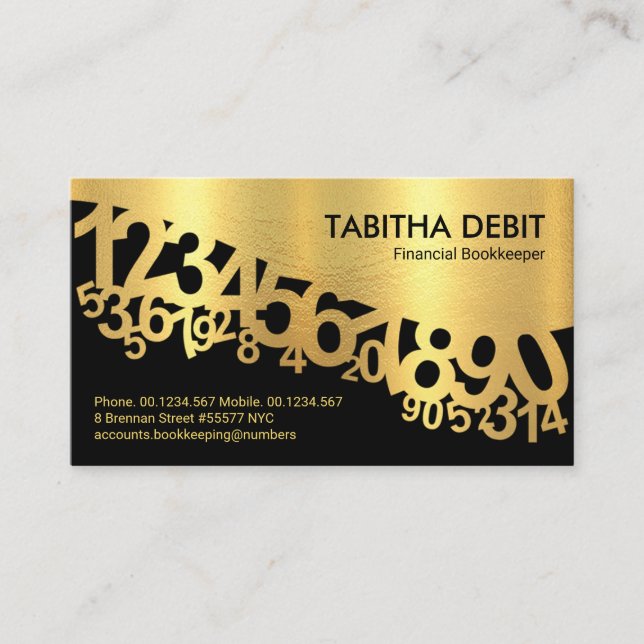 Carte De Visite Gold Dancing Numbers Wave Booking (Devant)
