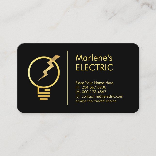Carte De Visite Gold Electric Bulb Lightning Power (Devant)