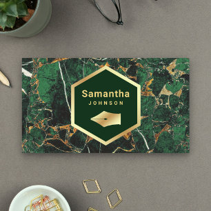 Carte De Visite Gold Emerald Green Marble Pen Nib Professionnel