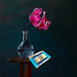 Carte De Visite Gold encadré Elégant professionnel bleu océan