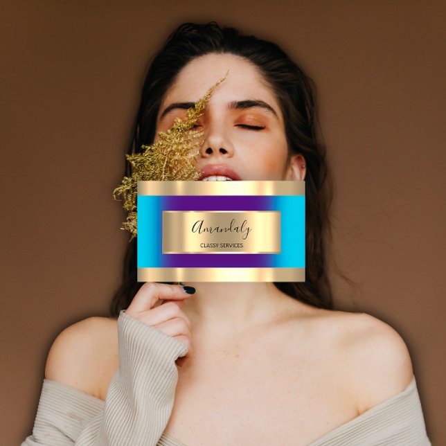 Carte De Visite Gold encadré professionnel violet océan bleu moder (Gold Framed Professional Purple Ocean Blue Modern Business Card)