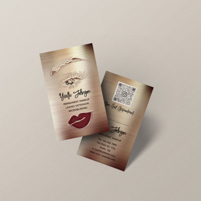 Carte De Visite Gold Eyelash Brow Maquillage Logo QR Code Lip Rose (Créateur téléchargé)