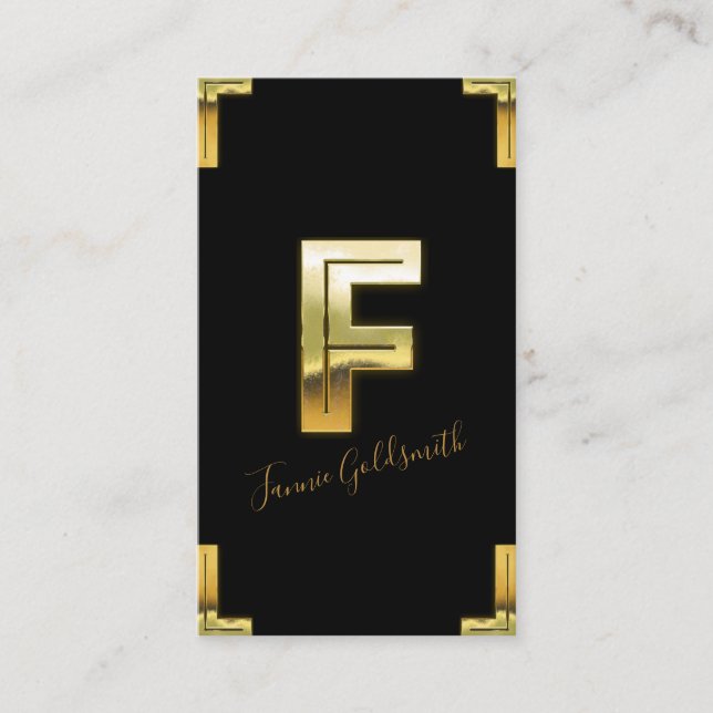 Carte de visite Gold F initial et bordures (Devant)