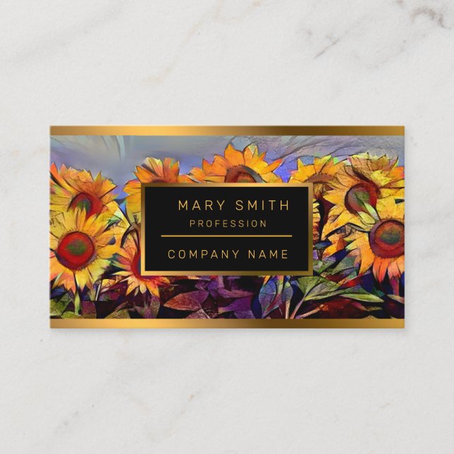 Carte De Visite Gold Field Of Sunflowers Élégante Collection (Devant)