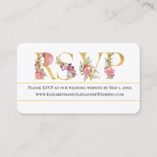 Carte De Visite Gold Floral RSVP Mariage Website