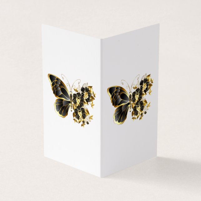 Carte De Visite Gold flower Butterfly with Black Orchid (Extérieur)