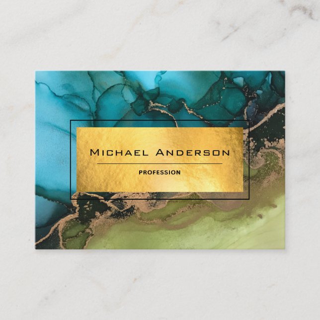 Carte De Visite Gold Foil Black Turquoise moderne Abstrait Custom  (Devant)