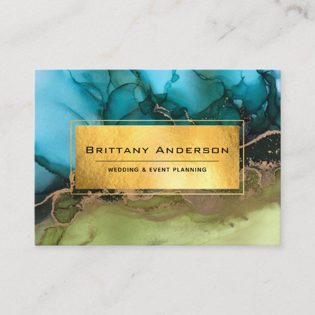 Carte De Visite Gold Foil Black Turquoise Vert Personnalisé (Devant)