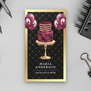 Carte De Visite Gold Foil Burgundy Cake Balloons Planificateur d'é
