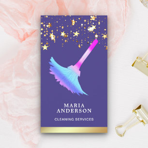 Carte De Visite Gold Foil Confetti Purple Duster Service de nettoy