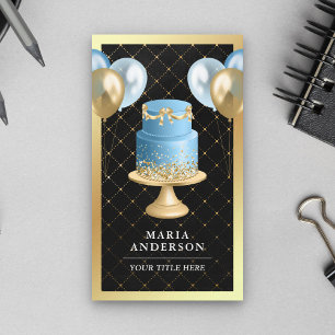 Carte De Visite Gold Foil Fancy Blue Cake Balloons Planificateur d