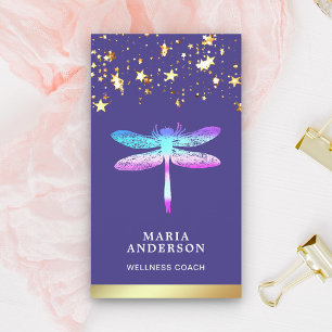 Carte De Visite Gold Foil Stars Confetti Purple Dragonfly