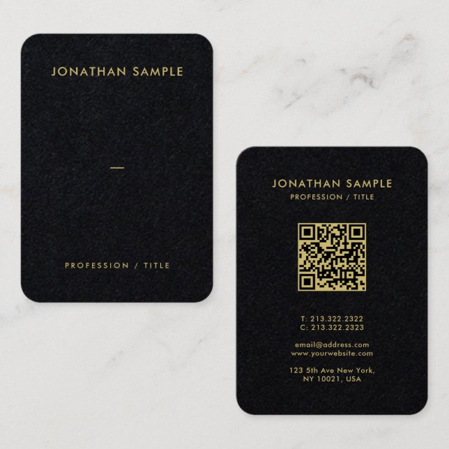 Carte De Visite Gold Font QR Code Premium Black Mighty Luxuriant (Devant / Derrière)