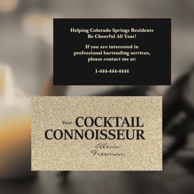 Carte De Visite Gold Glitter and Blk Bartender Event Business Card (Créateur téléchargé)