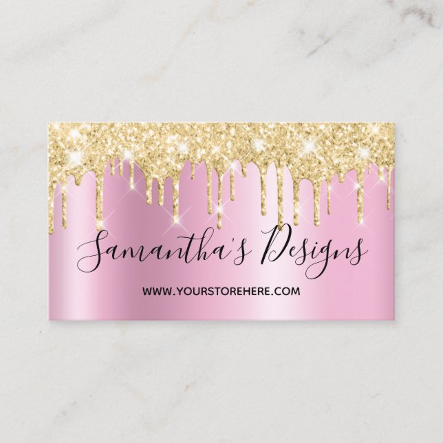 Carte De Visite Gold Glitter Drips Pink Shimmer Online Store (Devant)