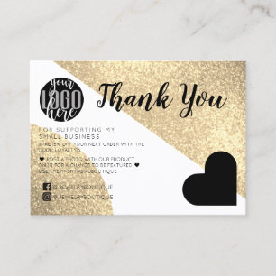 Carte De Visite Gold Glitter Geo Heart Logo Customer Thank You