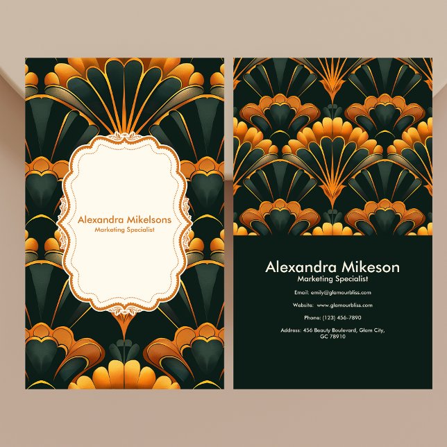 Carte De Visite Gold Green Elegant Art Déco Professionnel (Créateur téléchargé)