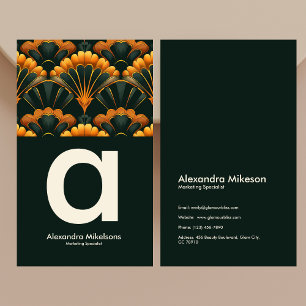 Carte De Visite Gold Green Elegant Art Déco Professionnel