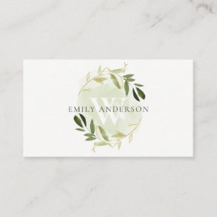 CARTE DE VISITE GOLD GREEN FOLIAGE WATERCOLOR WREATT PROFESSIONNEL