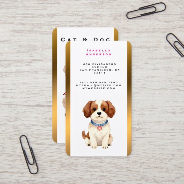 Carte De Visite Gold Grooming Pet Personalized Elegant Collection (Devant/Arrière en situation)