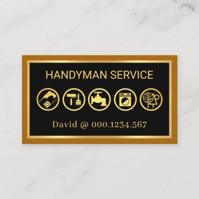 Carte De Visite Gold Handyman Tools Home Réparations (Devant)