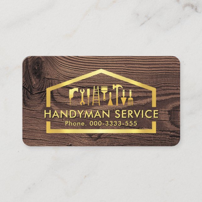 Carte De Visite Gold Handyman Tools In Building Frame (Devant)