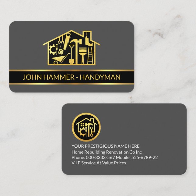 Carte De Visite Gold Handyman Tools Page d'accueil (Devant / Derrière)