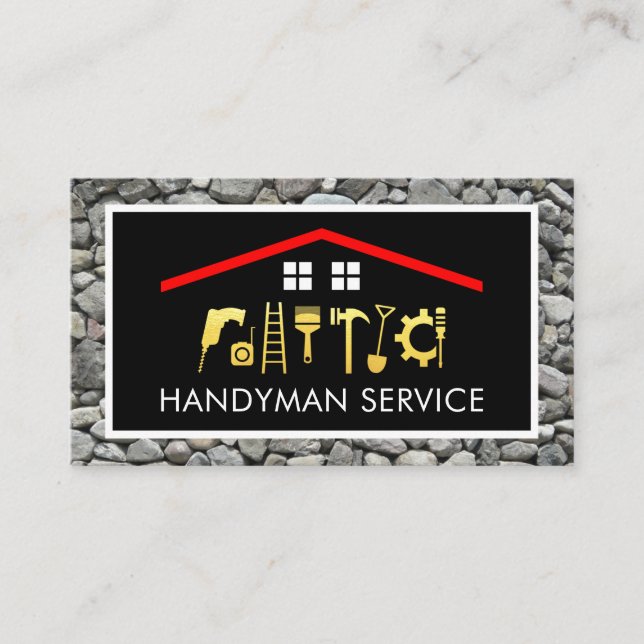 Carte De Visite Gold Handyman Tools Roof Frame On Rocks (Devant)