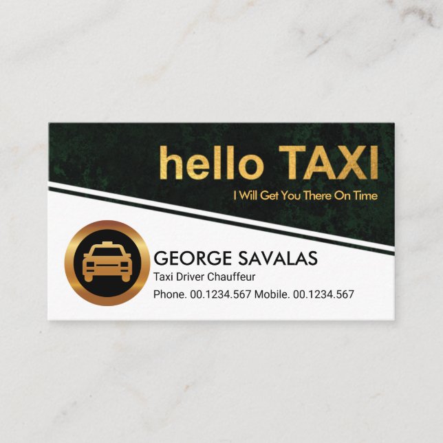 Carte De Visite Gold Hello Taxi Signal Green Grunge Taxi Driver (Devant)