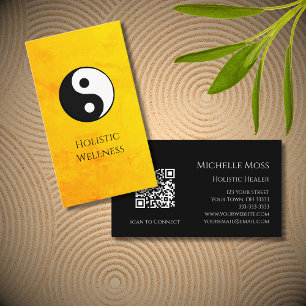 Carte De Visite Gold Holistic Wellness Yin Yang Symbole QR code