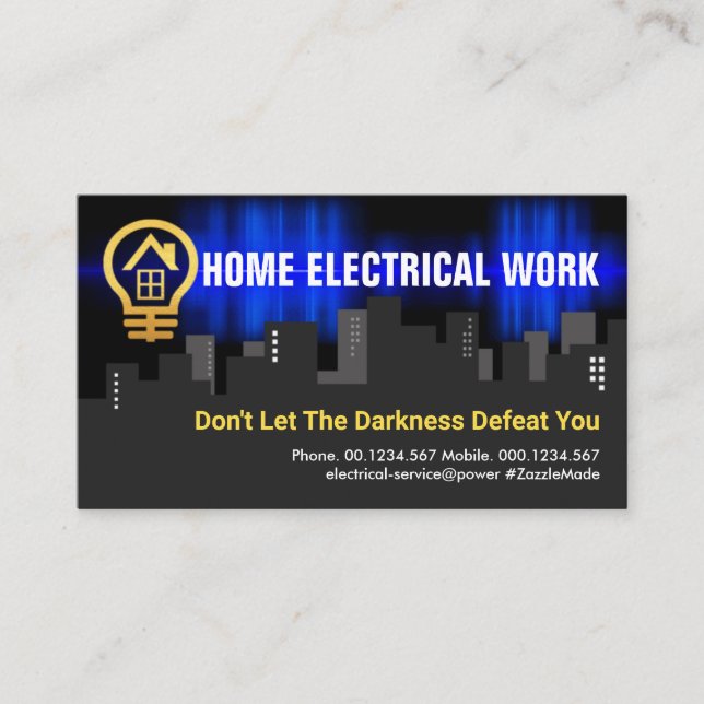 Carte De Visite Gold Home Bulb Alimentation Blue Electric Wave (Devant)