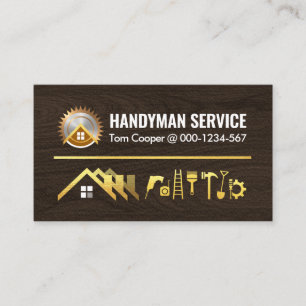 Carte De Visite Gold Home Handyman Outils sur le bois