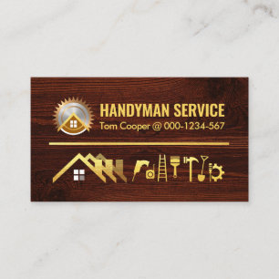Carte De Visite Gold Home Handyman Outils sur le bois
