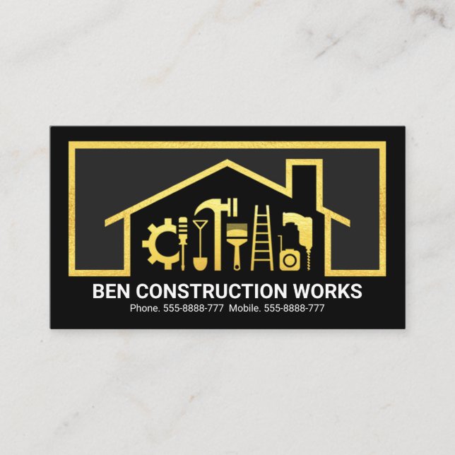 Carte De Visite Gold Home Handyman Tools Frame (Devant)