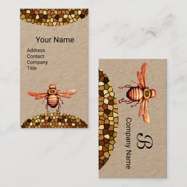 Carte De Visite GOLD HONEY BEE, BEEKEEPER BEEKEEPER MONOGRAM Kraft (Devant / Derrière)