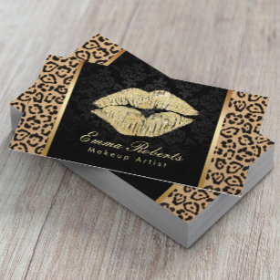Carte De Visite Gold Kiss Empreinte de léopard Damask Maquillage A