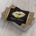 Carte De Visite Gold Kiss Empreinte de léopard Damask Maquillage A<br><div class="desc">Gold Kiss moderne Damask & Empreinte de léopard maquillage Cartes de visite.</div>