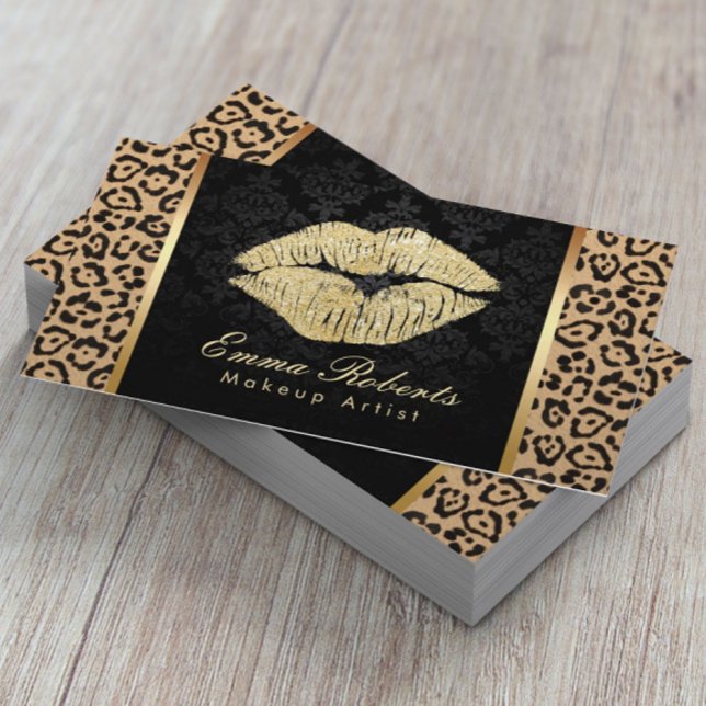Carte De Visite Gold Kiss Empreinte de léopard Damask Maquillage A (Créateur téléchargé)
