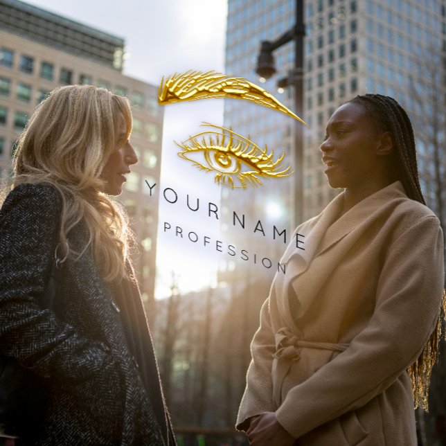 Carte De Visite Gold Lashes Brosses logo maquillage Blanc (Gold Lashes Brows Makeup Logo White Business Card)