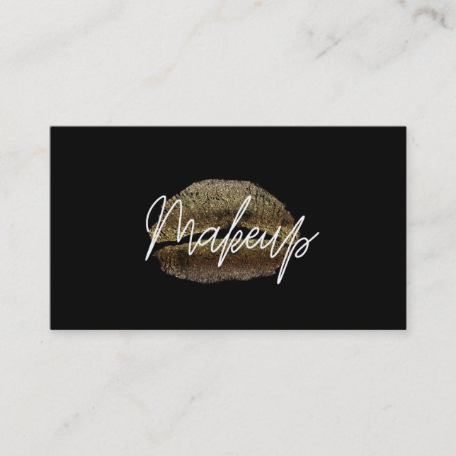 Carte De Visite Gold Lips Kiss maquillage beauté glam chic noir (Devant)